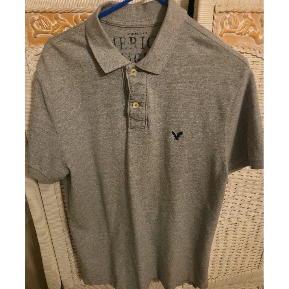 American Eagle Mens Gray Short Sleeve Athletic Fit Polo Shirt Size Large
